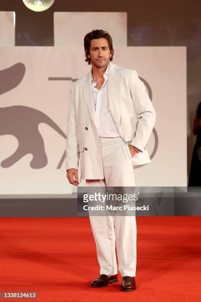 Jake Gyllenhaal attends the red carpet of the movie "The Lost Daughter" during the 78th Venice International Film Festival on September 03, 2021 in...