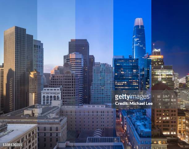 composite sunset time lapse skyline view of san francisco, california - サンフランシスコベイエリア ストックフォトと画像