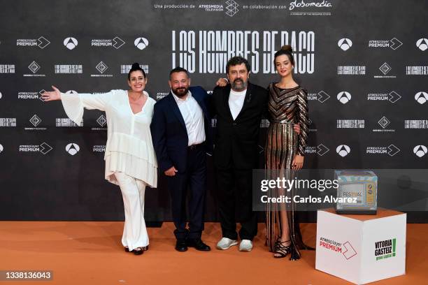 Actors Pepon Nieto, Neus Sanz, Amaia Sagasti and Paco Tous attend 'Los Hombres de Paco' premiere at the Europe Congress Palace during day 4 of the...