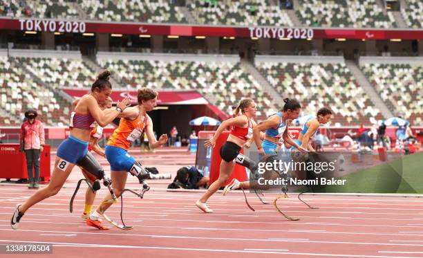 Monica Graziana Contrafatto of Team Italy competes in the Women's 100m - T63 Round 1 - Heat 1 on day 11 of the Tokyo 2020 Paralympic Games at Olympic...