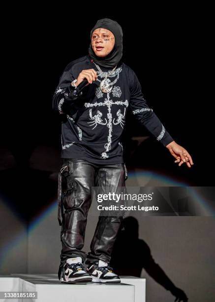 Rapper Trippie Redd performs during his "Tripp At Knight Tour" at Michigan Lottery Amphitheatre on September 03, 2021 in Sterling Heights, Michigan.