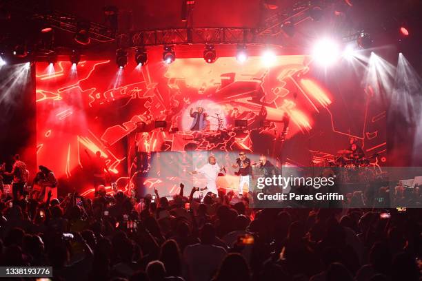 Jermaine Dupri, Ludacris, Kenny Burns and D-Nice perform onstage during Club Quarantine with D-Nice at Cadence Bank Amphitheatre at Chastain Park on...