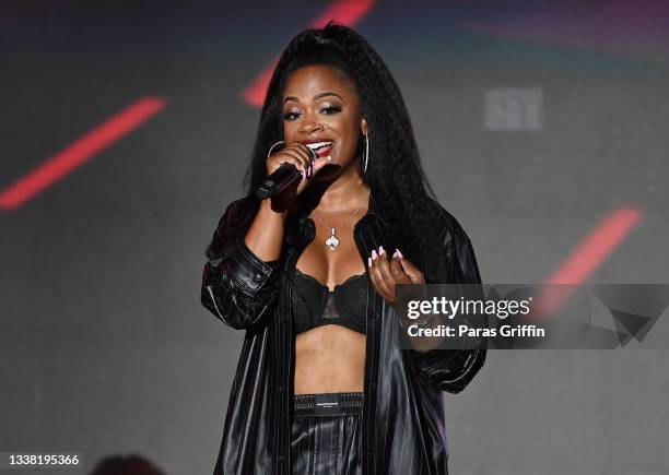 Kandi Burruss of Xscape performs onstage during Club Quarantine with D-Nice at Cadence Bank Amphitheatre at Chastain Park on September 03, 2021 in...