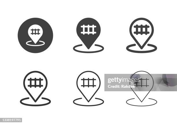 bildbanksillustrationer, clip art samt tecknat material och ikoner med railroad crossing icons - multi series - railroad station platform