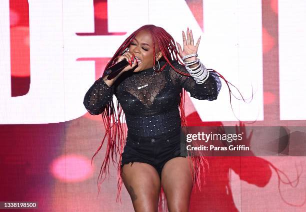 Singer Lil Mo performs onstage during Club Quarantine with D-Nice at Cadence Bank Amphitheatre at Chastain Park on September 03, 2021 in Atlanta,...