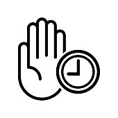 Hand and Timer or Clock icon vector, filled flat sign, solid pictogram isolated on white, logo illustration