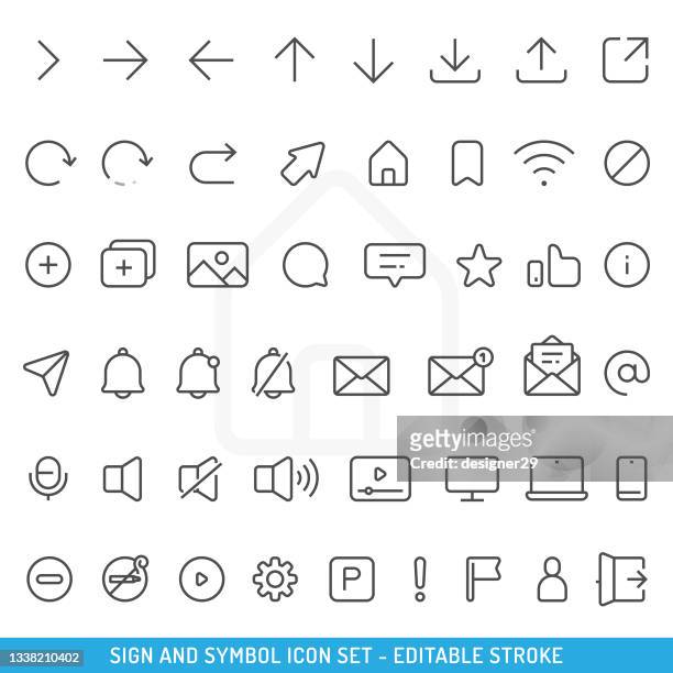 ilustraciones, imágenes clip art, dibujos animados e iconos de stock de conjunto de iconos de signo y símbolo diseño vectorial de trazo editable. - página de inicio