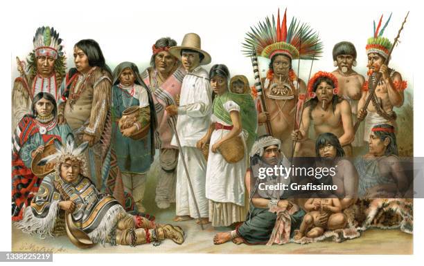 gruppe der amerikanischen ureinwohner mexiko sioux und andere - amazonien stock-grafiken, -clipart, -cartoons und -symbole