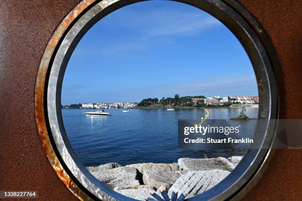 General view of Sanxenxo harbor at start during the 76th Tour of Spain 2021, Stage 20 a 202,2km km stage from Sanxenxo to Mos. Alto Castro de...