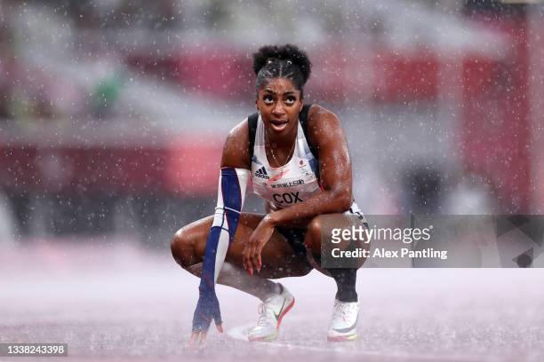 Kadeena Cox of Team Great Britain reacts after competing in the Women's 400m - T38 Final on day 11 of the Tokyo 2020 Paralympic Games at Olympic...