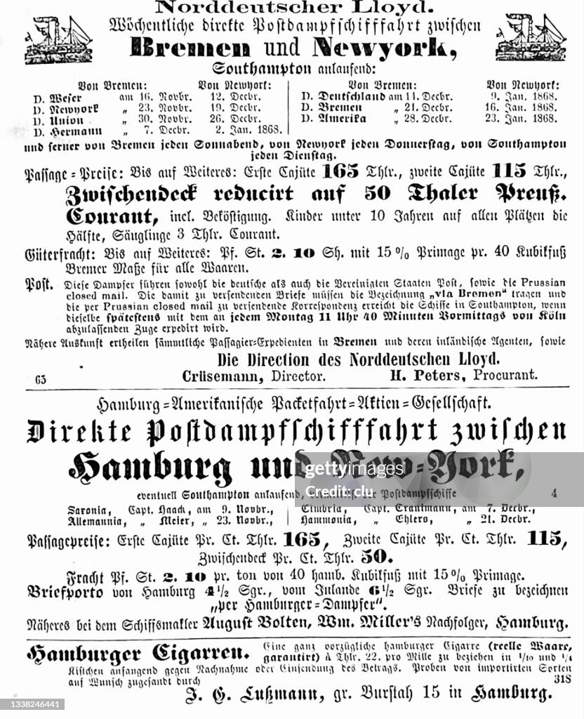 Ad for Norddeutscher Lloyd: Bremen to New York