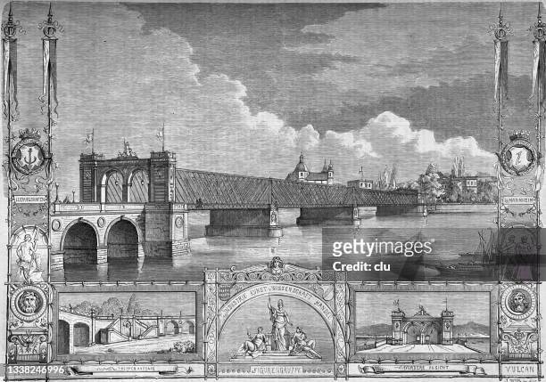 rhine bridge from mannheim to ludwigshafen, germany - 1868 stock illustrations