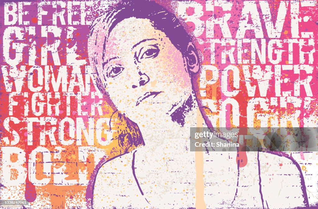 Strong woman graffiti over empowering words