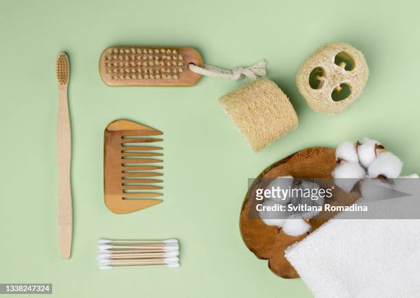 zero waste composition. bath accessories.  flatlay style - loofah stock pictures, royalty-free photos & images