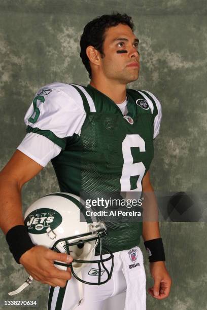 Quarterback Mark Sanchez of the New York Jets appears in a portrait taken on August 30, 2011 at MetLife Stadium in East Rutherford, New Jersey.