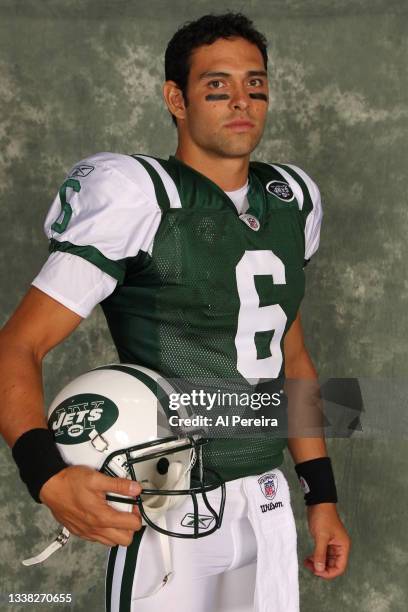 Quarterback Mark Sanchez of the New York Jets appears in a portrait taken on August 30, 2011 at MetLife Stadium in East Rutherford, New Jersey.