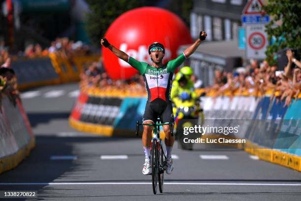 Sonny Colbrelli of Italy and Team Bahrain Victorious celebrates winning during the 17th Benelux Tour 2021, Stage 6 a 207,6km stage from...