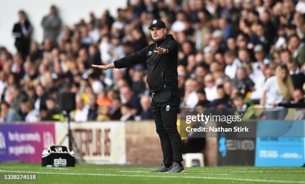 Robbie Stockdale manager of Rochdale gestures during the Sky Bet League Two match between Port Vale and Rochdale at Vale Park on September 04, 2021...