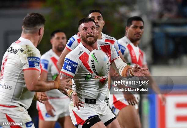 Josh McGuire of the Dragons in action during the round 25 NRL match between the South Sydney Rabbitohs and the St George Illawarra Dragons at...