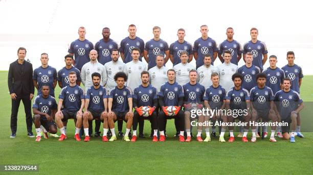 Players and coaching staff of Germany pose for a team photograph at Mercedes-Benz Arena on September 04, 2021 in Stuttgart, Germany.