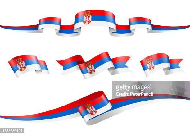 serbia flag ribbon set - vector stock illustration - serbian flag stock illustrations