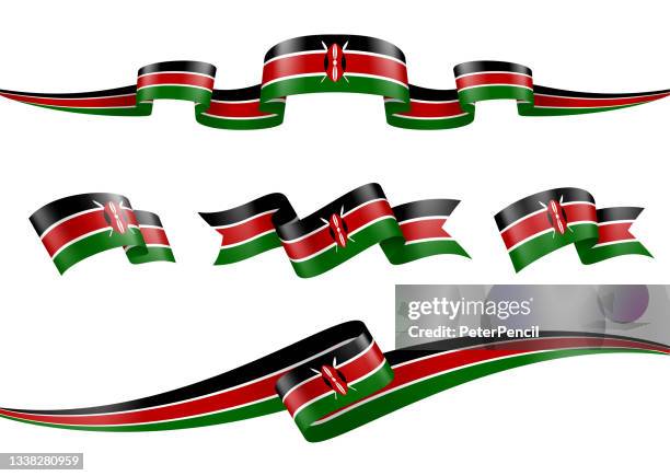 kenya flag ribbon set - vector stock illustration - kenyan flag stock illustrations