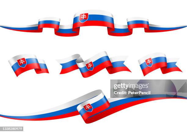 ilustrações, clipart, desenhos animados e ícones de eslováquia bandeira ribbon set - ilustração de estoque vetorial - eslováquia