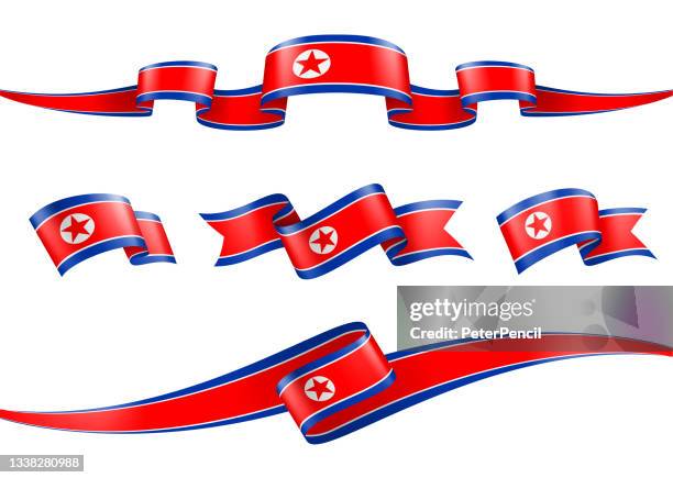 nordkorea flagge ribbon set - vector stock illustration - north korea stock-grafiken, -clipart, -cartoons und -symbole