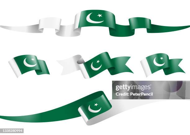 ilustrações de stock, clip art, desenhos animados e ícones de pakistan flag ribbon set - vector stock illustration - pakistani flag
