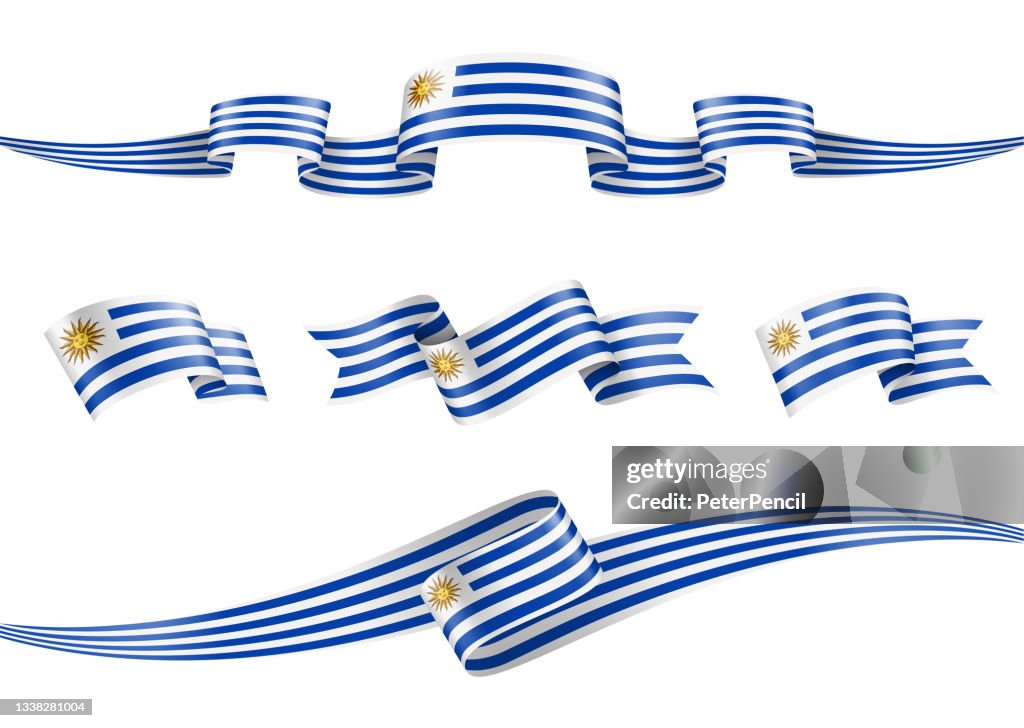 Uruguay flag Ribbon Set - Vector Stock Illustration