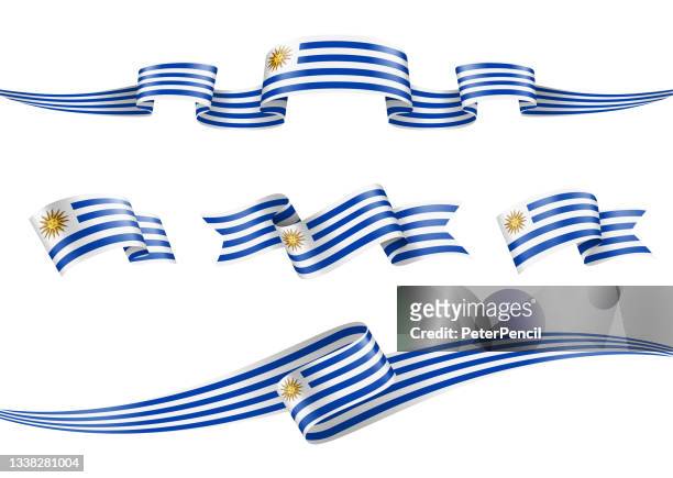 uruguay flag ribbon set - vector stock illustration - uruguay stock illustrations