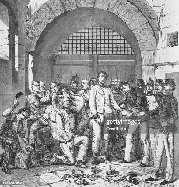 the prisoners' chains are removed - old prisoner stock illustrations