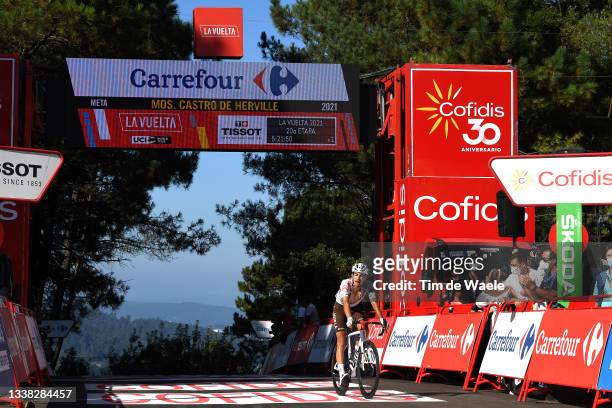 Clément Champoussin of France and AG2R Citröen Team celebrates winning during the 76th Tour of Spain 2021, Stage 20 a 202,2km km stage from Sanxenxo...