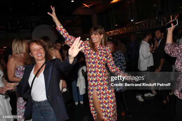 Anne Roumanoff and Laury Thilleman dance during the Oriental Song Festival at Institut du Monde Arabe on September 03, 2021 in Paris, France.