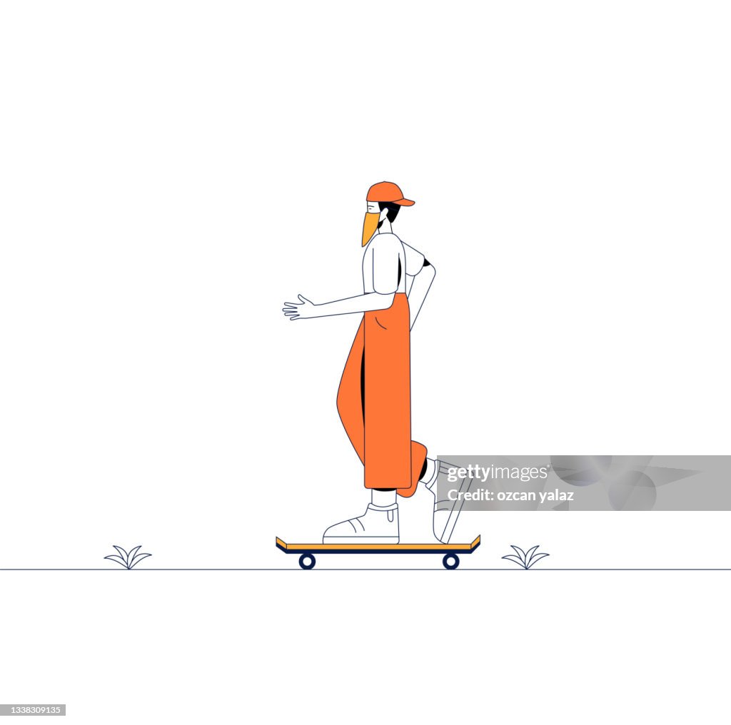Modern flat design concept of skateboarding ride on white background with.