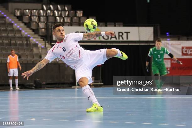 Claudio Sampaio of HOT 05 Futsal in action during the Futsal Bundesliga match between Stuttgarter Futsal Club and HOT 05 Futsal at Porsche Arena on...