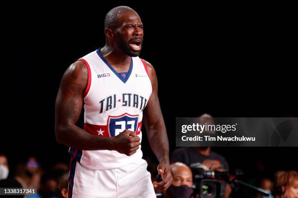 Jason Richardson of Tri-State reacts during the game against the Triplets during the BIG3 - Championship at Atlantis Paradise Island on September 04,...