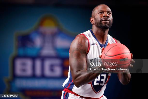 Jason Richardson of Tri-State attempts a free throw during the game against the Triplets during the BIG3 - Championship at Atlantis Paradise Island...