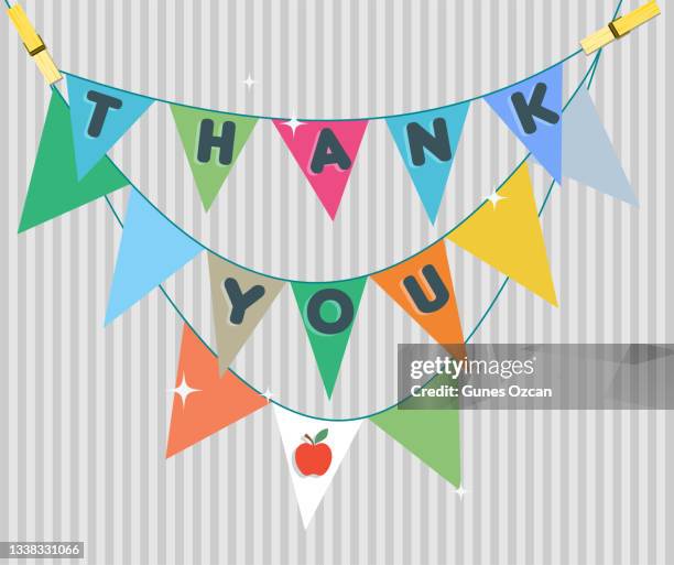 thank you hanging flag pennants - cute thank you message - greeting card stock illustrations