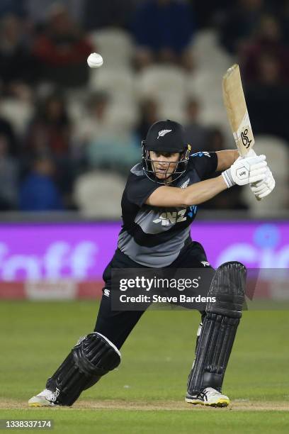 Sophie Devine of New Zealand plays a shot during the International T20 match between England and New Zealand at the The 1st Central County Ground on...