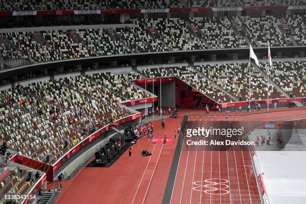 General view of the start of the Men's T12 and T46 Marathon + Women's T12 on day 12 of the Tokyo 2020 Paralympic Games at Olympic Stadium on...