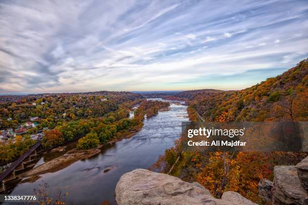 sunset at harpers ferry view from maryland heights - shenandoah national park stock pictures, royalty-free photos & images
