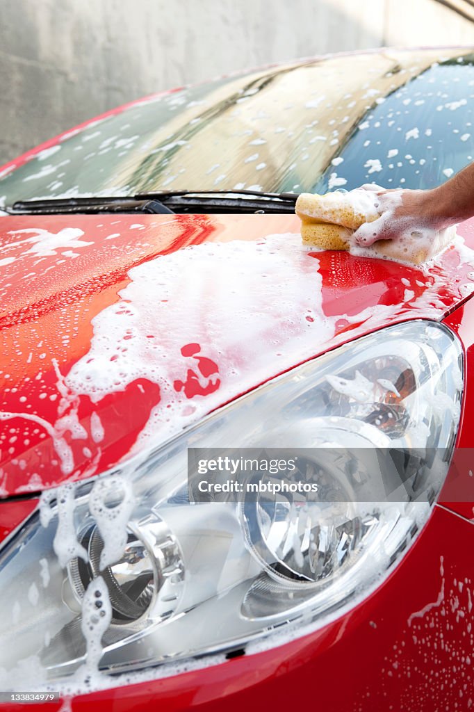 Washing red car