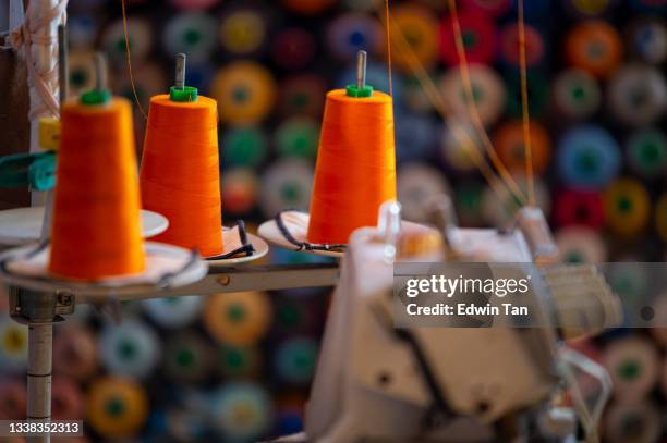 empty tailor studio workplace fashion design classroom workshop with electric sewing machine without people - clothing design studio stock pictures, royalty-free photos & images