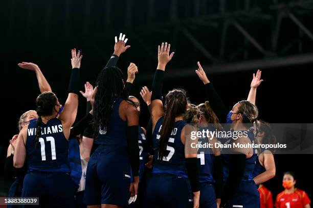 Team United States get ready prior to the Women's Sitting Volleyball gold medal match between and China and USA on day 12 of the Tokyo 2020...