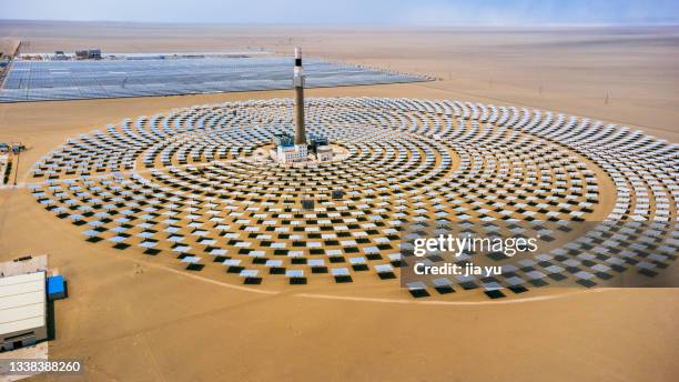 uav aerial photography, exterior view of dunhuang photothermal power station in gansu province. - 甘粛省 ストックフォトと画像