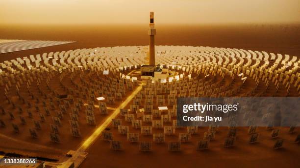 uav aerial photography, exterior view of dunhuang photothermal power station in gansu province. - 甘粛省 ストックフォトと画像