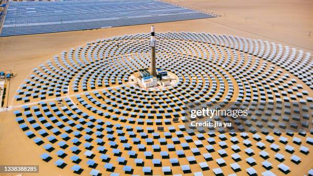 uav aerial photography, exterior view of dunhuang photothermal power station in gansu province. - 甘粛省 ストックフォトと画像