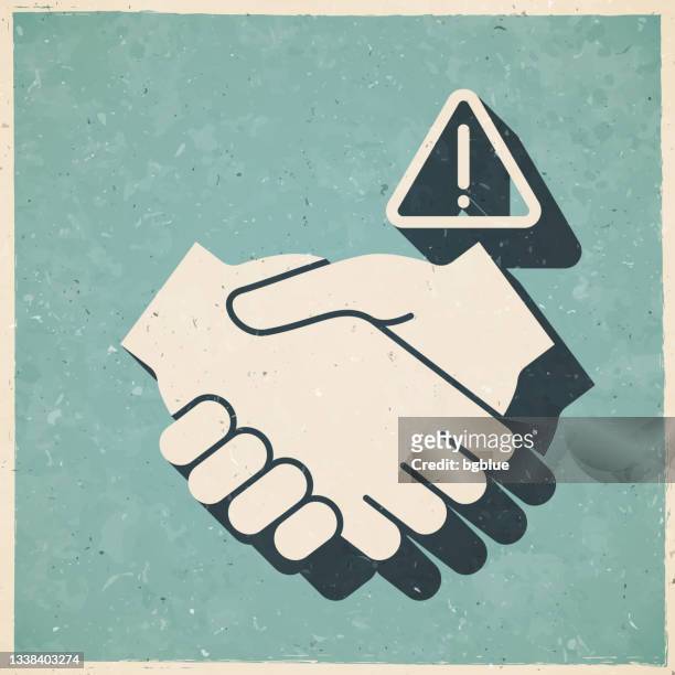 avoid handshakes. icon in retro vintage style - old textured paper - avoidance icon stock illustrations