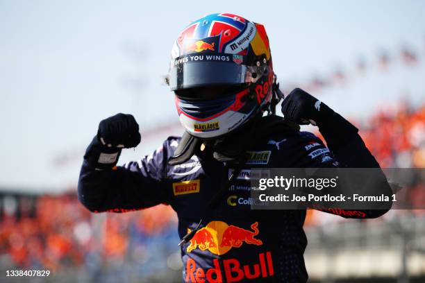 Race winner Dennis Hauger of Norway and Prema Racing celebrates in parc ferme during race 3 of Round 6:Zandvoort of the Formula 3 Championship at...